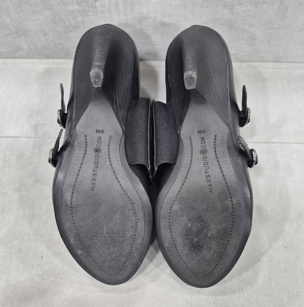 Max Studio Beau pumps women's 8 black fine leather double monk strap - Picture 7 of 16